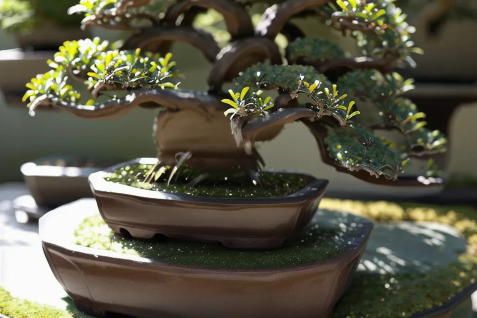 Livre sur l'art du vivant bonsai posé près d'un arbre en pot, lecture qui a changé mon approche de la ligature.