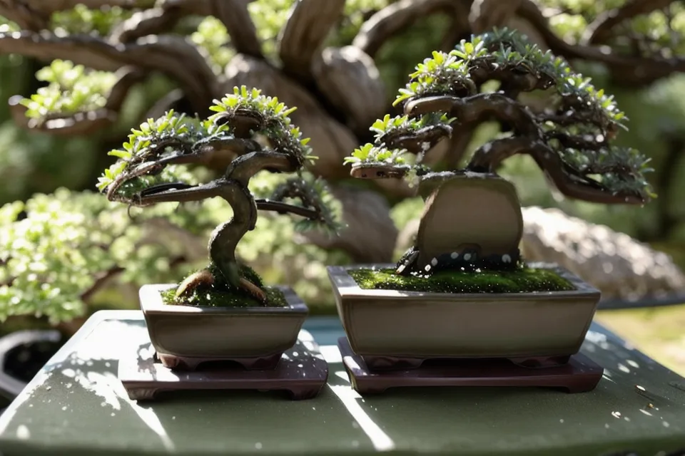 Trace de calcaire sur l'écorce d'un bonsai après une vaporisation trop généreuse