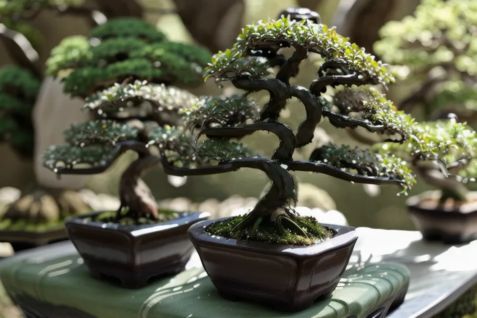 Jeunes bourgeons verts sur les branches d'un bonsai débutant à la fin de l'hiver