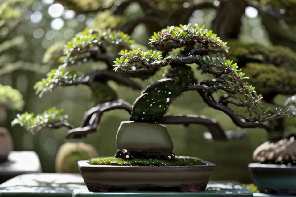 Grains d'akadama de tailles variées dans un bol en bois, le substrat drainant utilisé pour l'entretien des racines de bonsai.