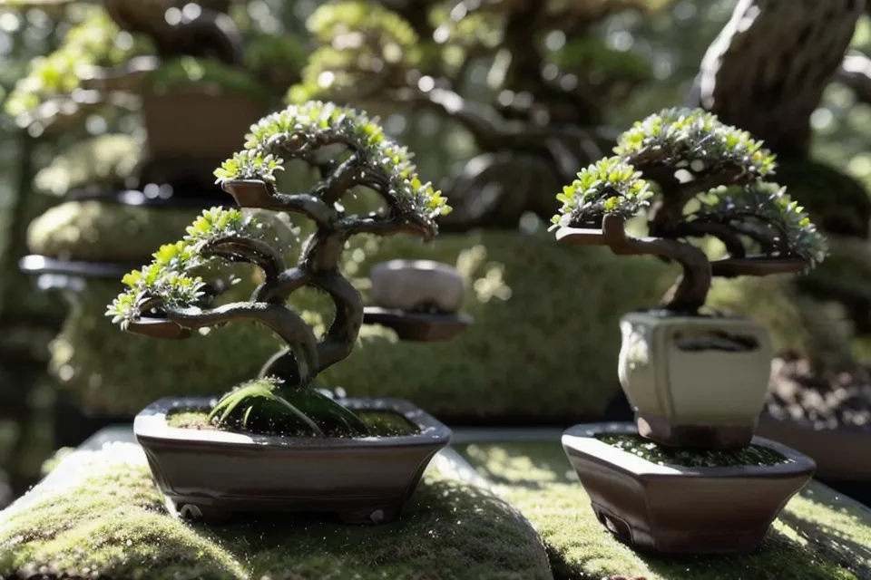 Établi de bonsai minimaliste avec quelques outils essentiels choisis pour débuter le bonsai avec douceur.