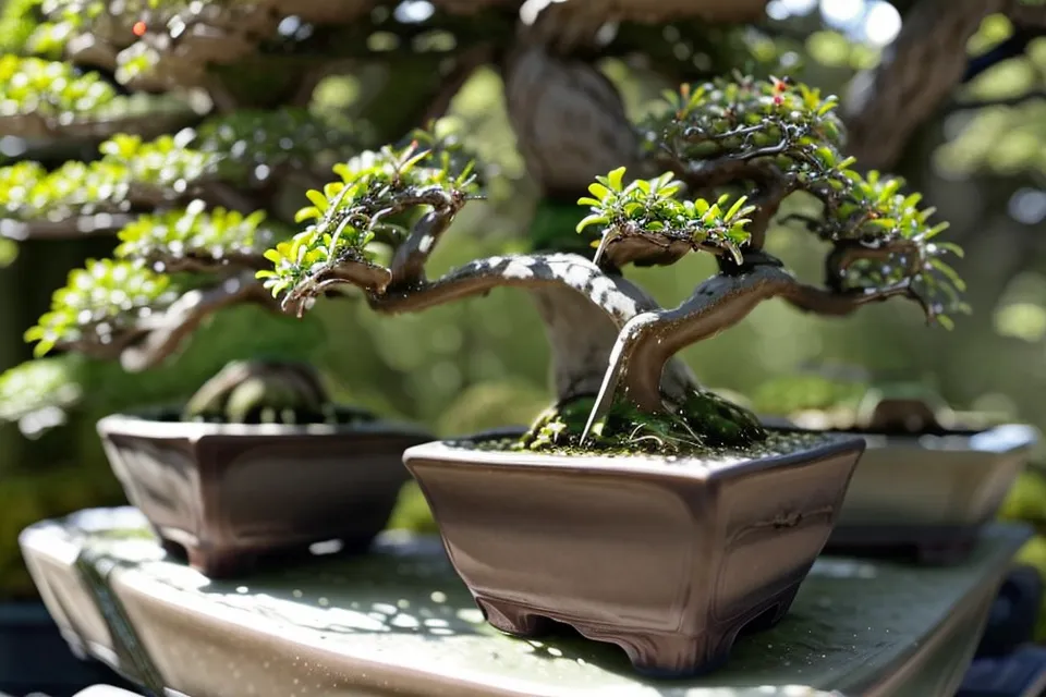 Doigt testant l'humidité du substrat avant l'arrosage d'un bonsai d'intérieur pour débutant