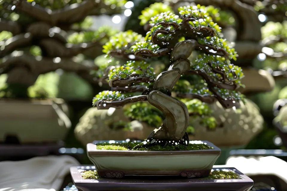 Trous de drainage sous un pot de bonsai d'intérieur, détail utile pour l'entretien