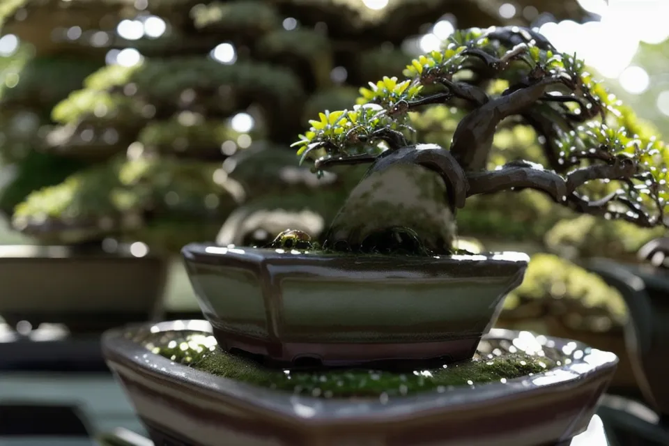 Mains qui touchent la texture granuleuse d'un pot de bonsai en grès gris, utile pour choisir son pot débutant