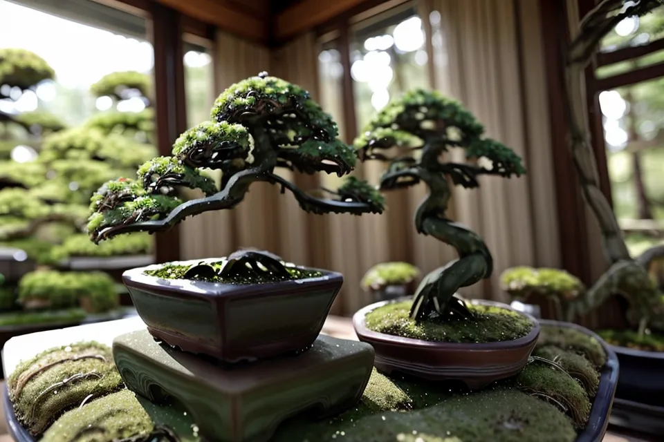 Détail d'un pot émaillé bleu qui retient l'humidité en surface, un piège courant en choisissant son pot de bonsai