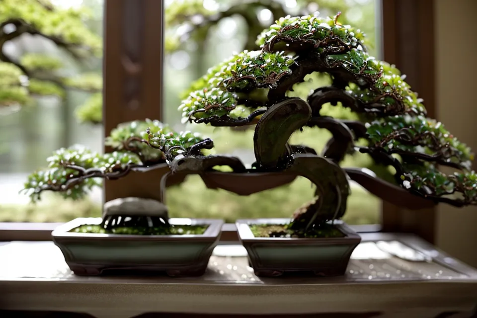 Mains émiettant de la mousse naturelle séchée avant de semer sur le substrat d'un bonsai