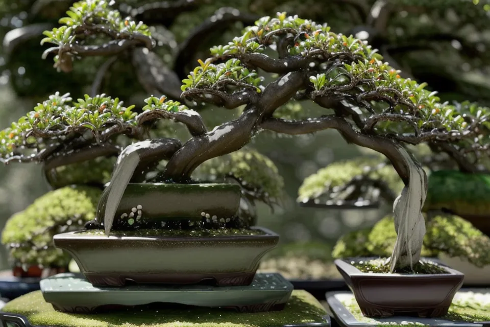Nouvelles pousses saines après une maladie des feuilles sur un jeune bonsai