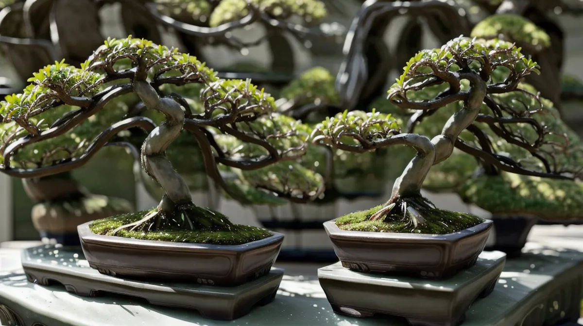 Intégrer ses bonsais au potager pour créer un espace de culture généreux : bonsai débutant installé entre des rangs de légumes en extérieur