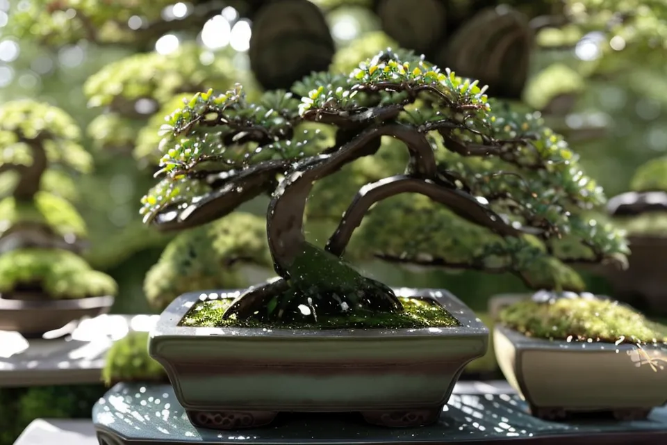 Bonsai d'intérieur sous une lampe LED de croissance, solution pour cultiver le calme sans jardin