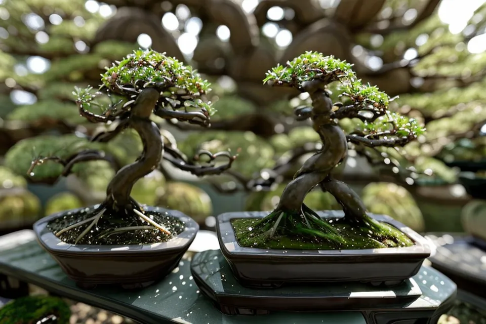 Geste de pincement d'une chandelle de pin blanc japonais bonsai, sans précipitation