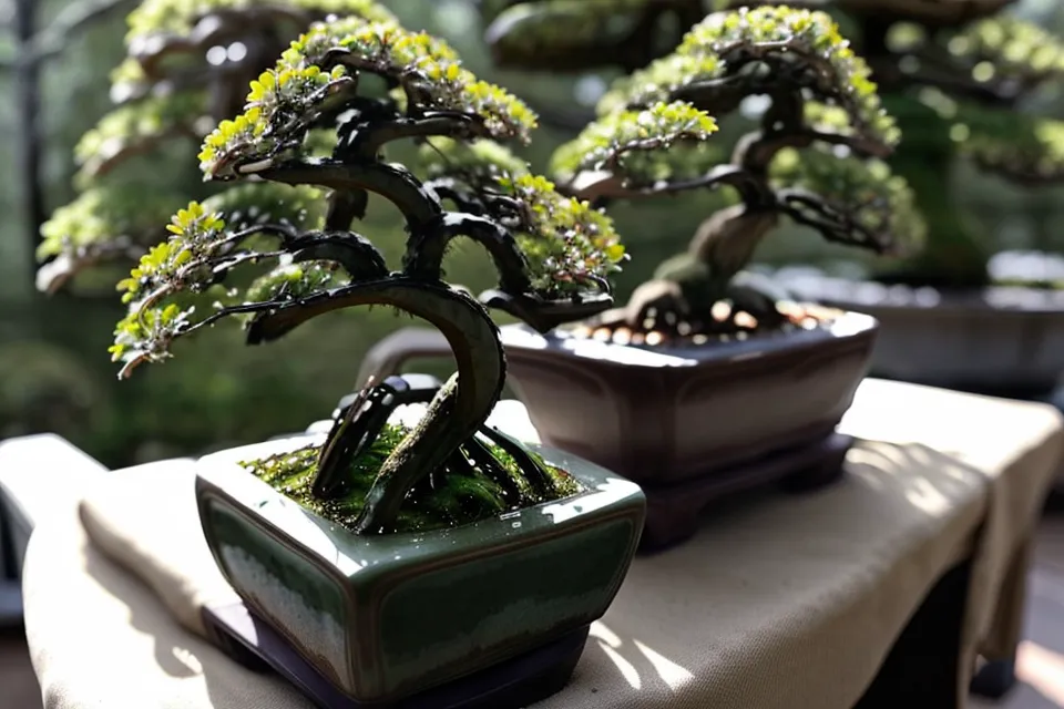 Ciseaux de bonsaï près d'une branche d'azalée taillée après la floraison