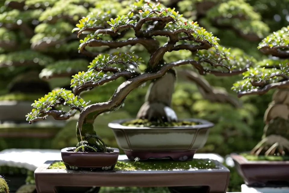 Petit bonsai de catégorie Shohin sur une étagère épurée, exemple de bien-être chez soi pour un bonsai débutant