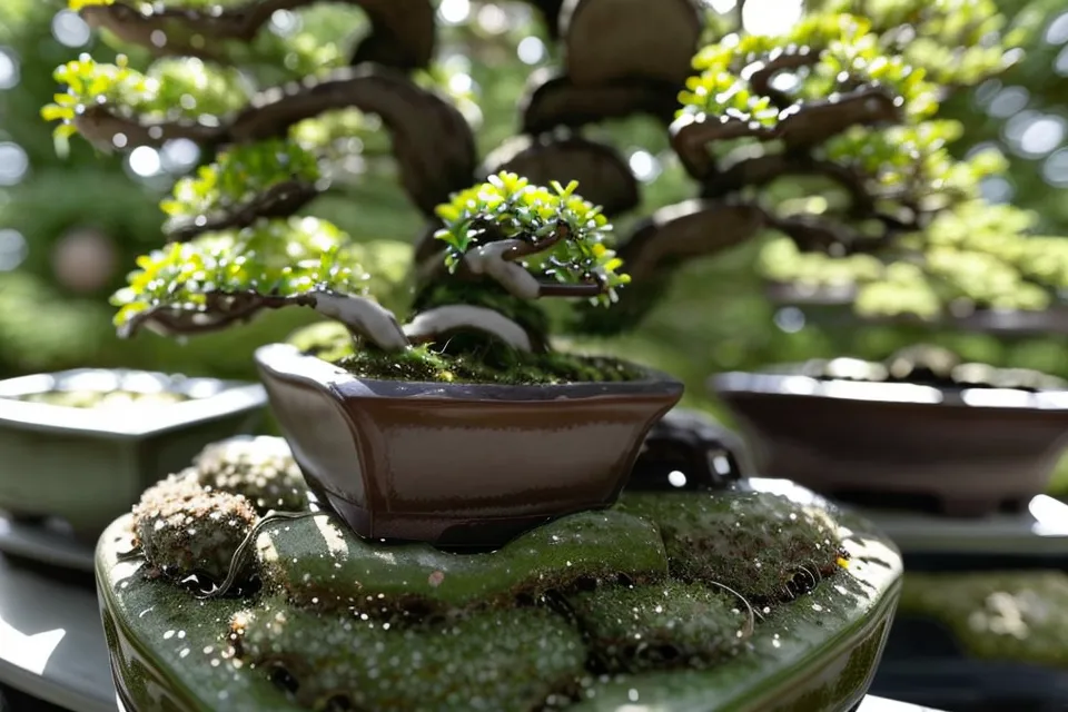 Technique d'effeuillage au ciseau fin sur une feuille d'érable du Japon, geste d'entretien de bonsai en été