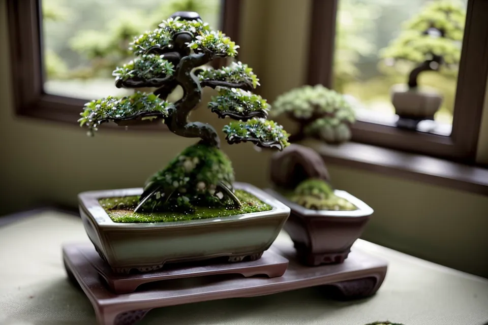 Nouveaux bourgeons rouges après effeuillage total, signe de reprise sur un érable du Japon bonsai