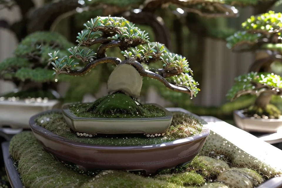 Érable du Japon bonsai au feuillage fin après effeuillage, résultat des techniques d'été