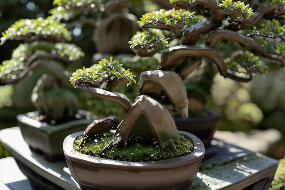 Substrat de bonsai gelé, signe qu'une protection hivernale attentive reste nécessaire