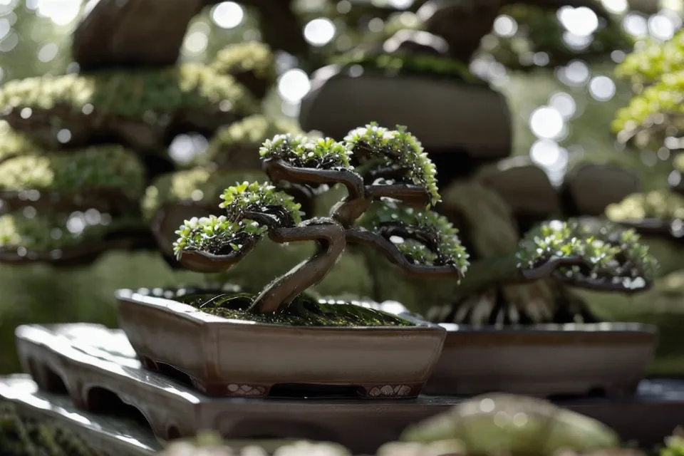 Jeune bourgeon de printemps sur un bonsai après les soins saisonniers d'hiver