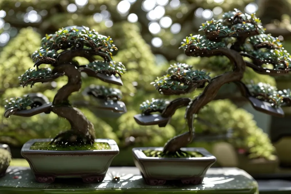 Détail d'une cicatrice naturelle sur une branche de crassula ovata bonsai après une taille, signe d'un entretien patient pour un bonsai débutant.