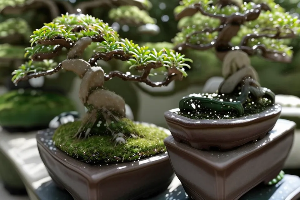 Sphaigne humide enroulée autour d'une branche de bonsai pour la multiplication par marcottage