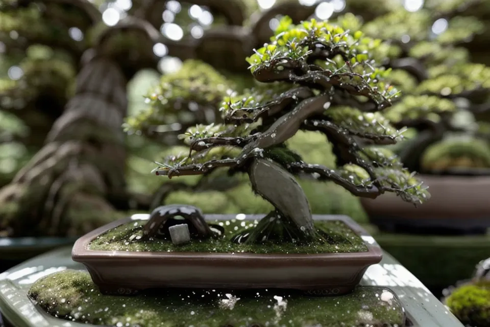 Mains tenant des ciseaux de taille de structure près d'une branche charpentière de bonsai