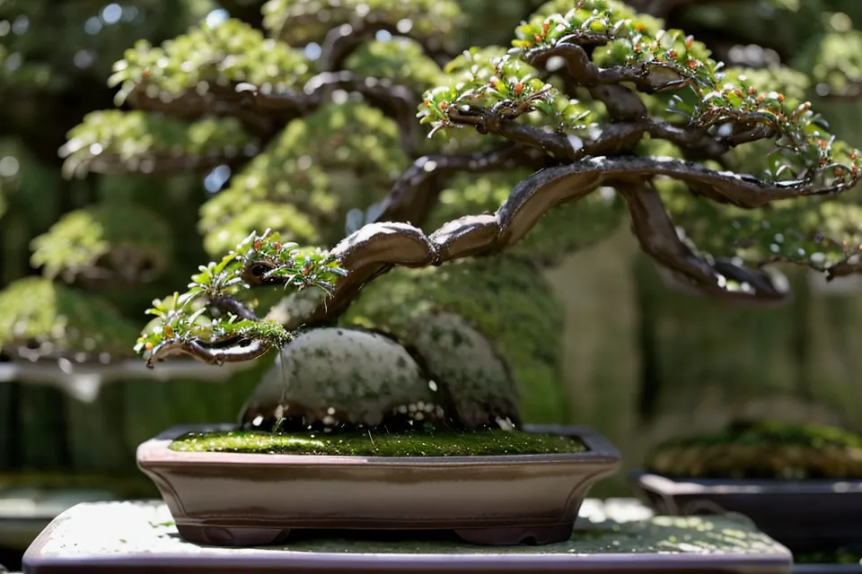 Application de liquide à jin au pinceau sur une branche morte de genévrier bonsai