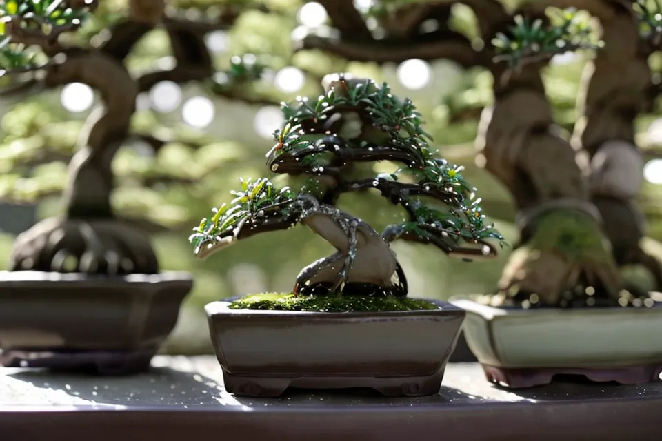 Bonsaï genévrier avec sa branche morte transformée en jin blanc sculpté, technique terminée