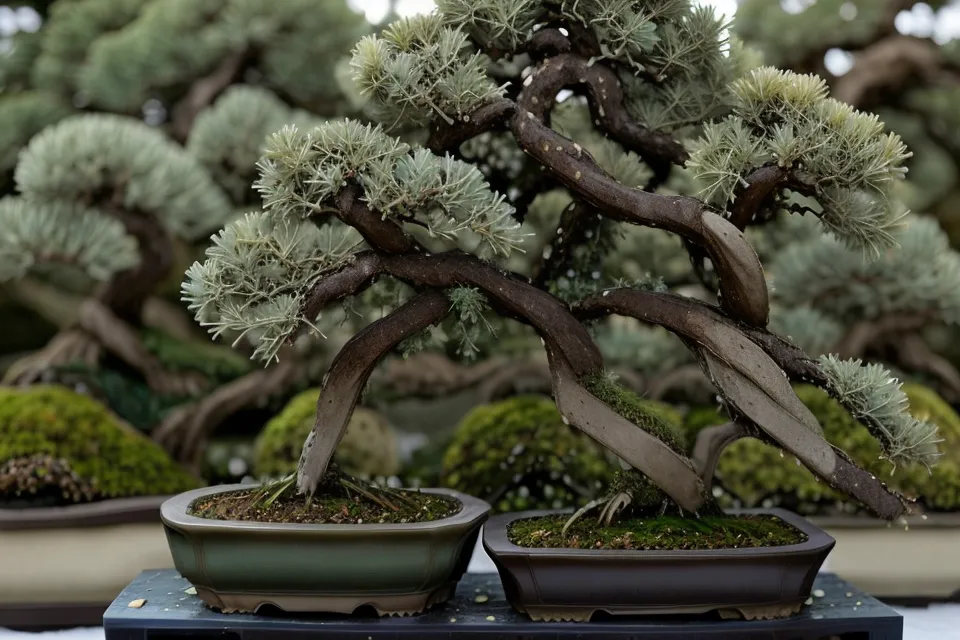 Main délicate dégageant les racines de surface d'un futur bonsai