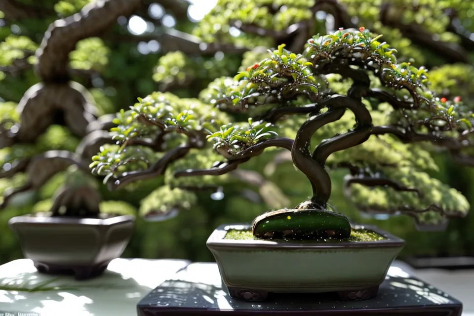 Bourgeons de bonsai s'ouvrant au printemps après un rempotage réussi dans un bon substrat