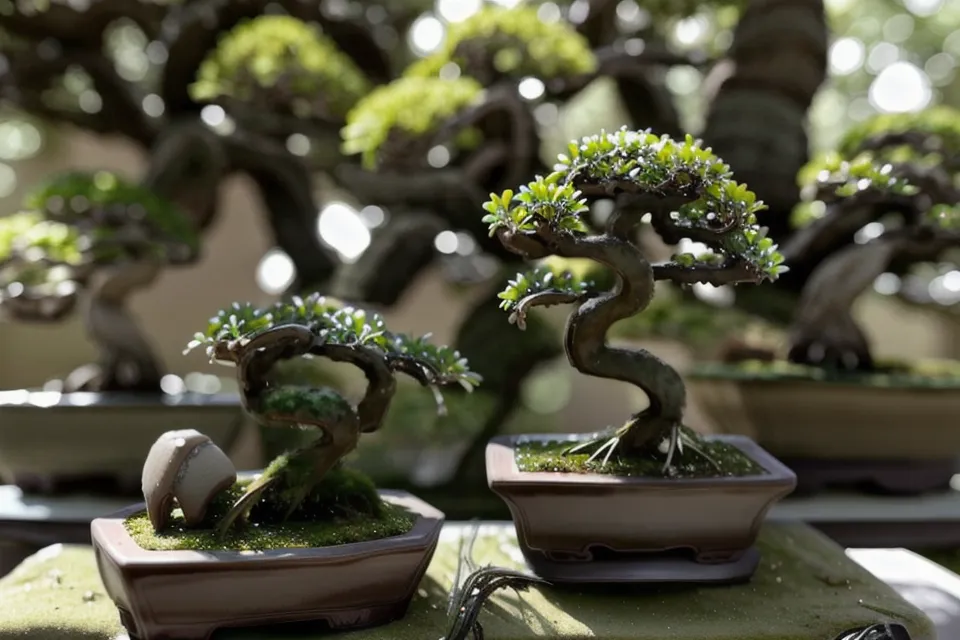 Main vérifiant le substrat humide d'un bonsai pendant l'entretien de printemps
